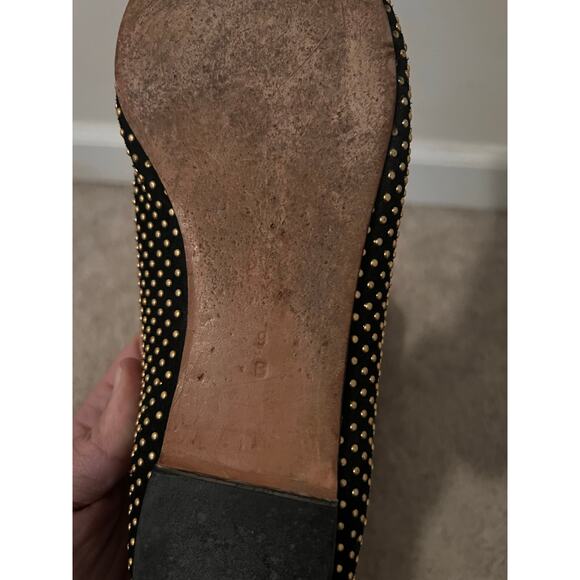 Loeffler Randall Studded Leather Slip On Almond Toe Flats Shoes Black/Gold Sz 9 - Picture 12 of 12